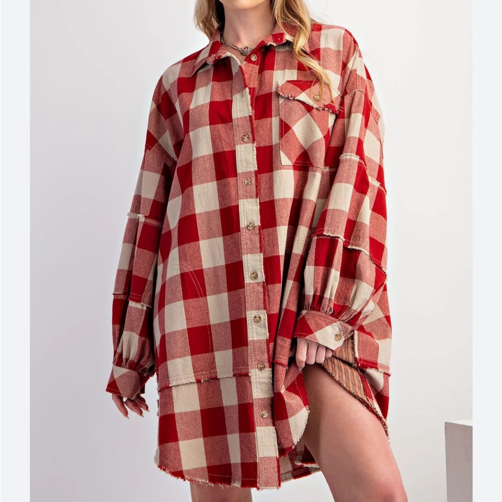 Easel Red and Tan Plaid Mini Dress M EUC